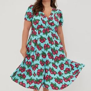 🆕️🍒BETSEY CHERRY FIT & FLARE MIDI DRESS - STRETCH CHALLIS 🍒